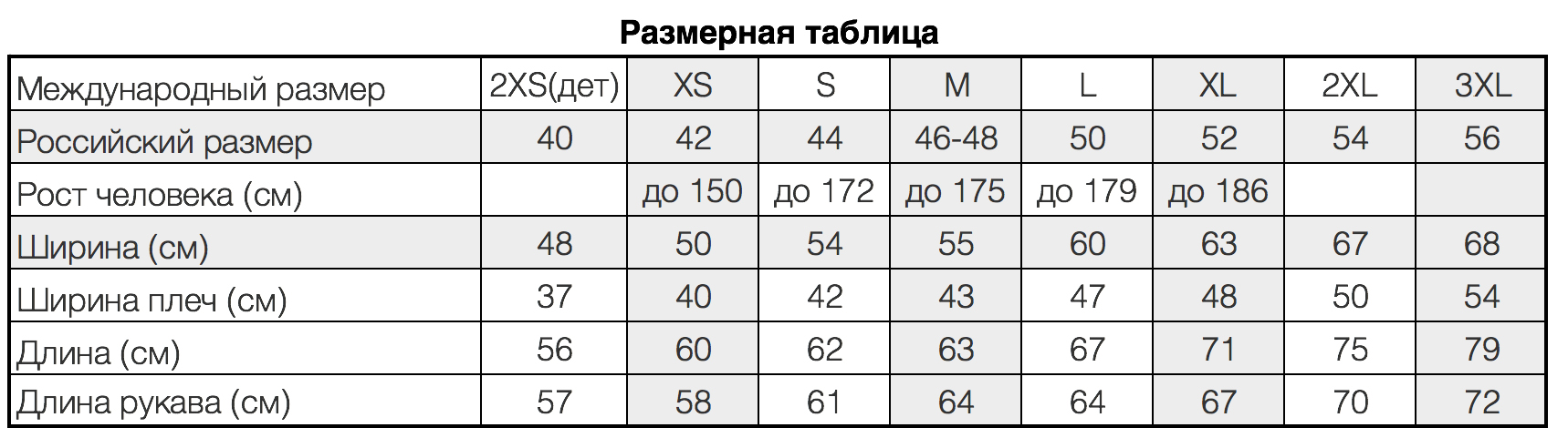 размерная таблица теплых толстовок